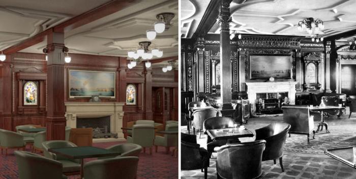 Комната для курения, напоминающая английский клуб, была местом отдыха для мужчин Титианик, интерьер, копия, лайнер